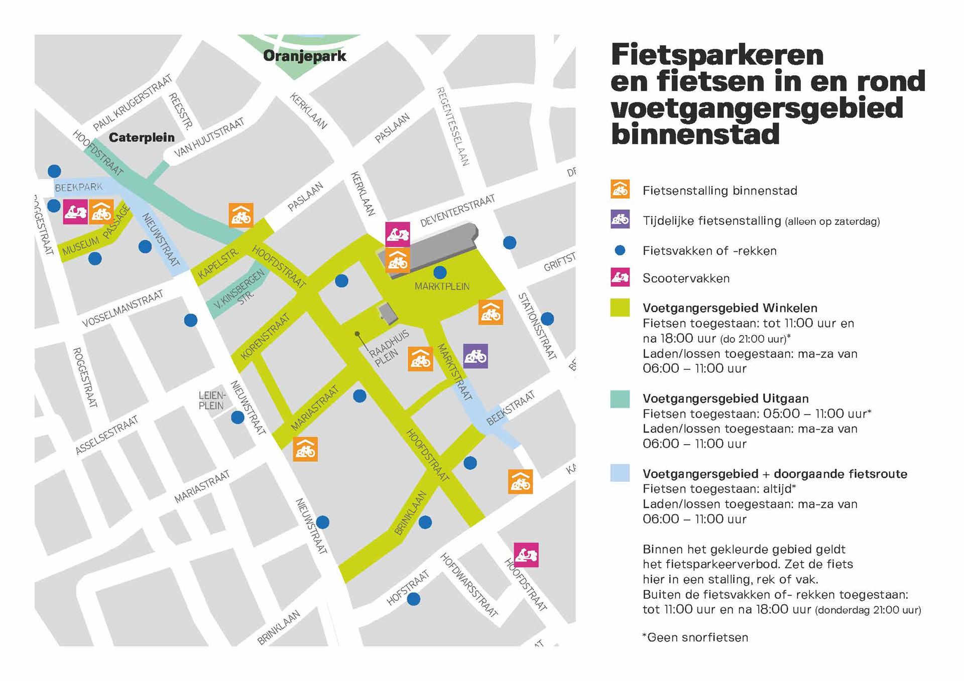 Overzicht van de gratis fietsenstallingen, fietsrekken en -vakken in de binnenstad