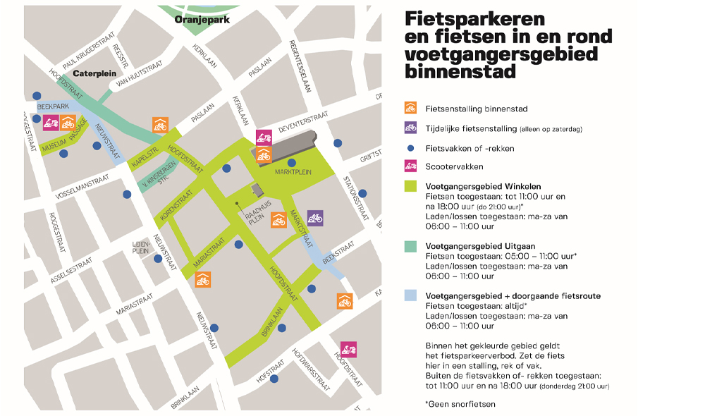 Overzicht van de gratis fietsenstallingen, fietsrekken en -vakken in de binnenstad